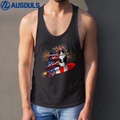 Cat Tuxedo 4th Of July Rocket With Fireworks USA Patriotic Tank Top