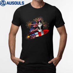 Cat Tuxedo 4th Of July Rocket With Fireworks USA Patriotic T-Shirt