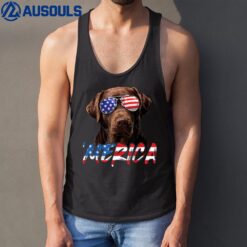 Chocolate Labrador 4th July American Flag Patriotic Lab Dog Tank Top