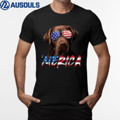 Chocolate Labrador 4th July American Flag Patriotic Lab Dog T-Shirt