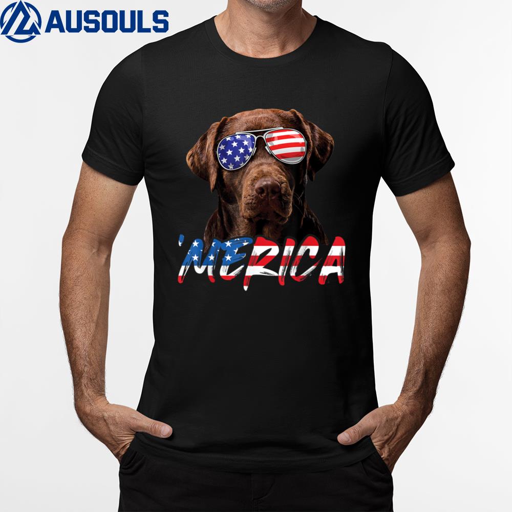 Chocolate Labrador 4th July American Flag Patriotic Lab Dog T-Shirt Hoodie Sweatshirt For Men Women