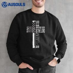 Christian Veteran Distressed American Flag Graphic Religious Sweatshirt