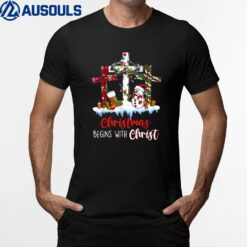 Christmas Begin With Christ snowman cross jesus T-Shirt