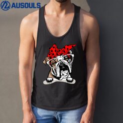 Cute English Bulldog Xmas Red Plaid Headband And Glasses Tank Top