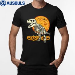 Cute Skeleton Dinosaur Trex Dino Pumpkins Moon Boy Halloween Premium T-Shirt