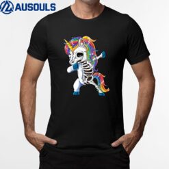 Dabbing Unicorn Skeleton Funny Halloween T-Shirt