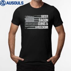 Dad Grandpa Veteran US Flag Beer Bacon Guns Freedom T-Shirt