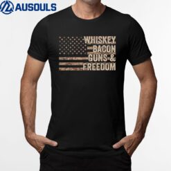 Dad Grandpa Veteran US Flag Whiskey Bacon Guns Freedom T-Shirt
