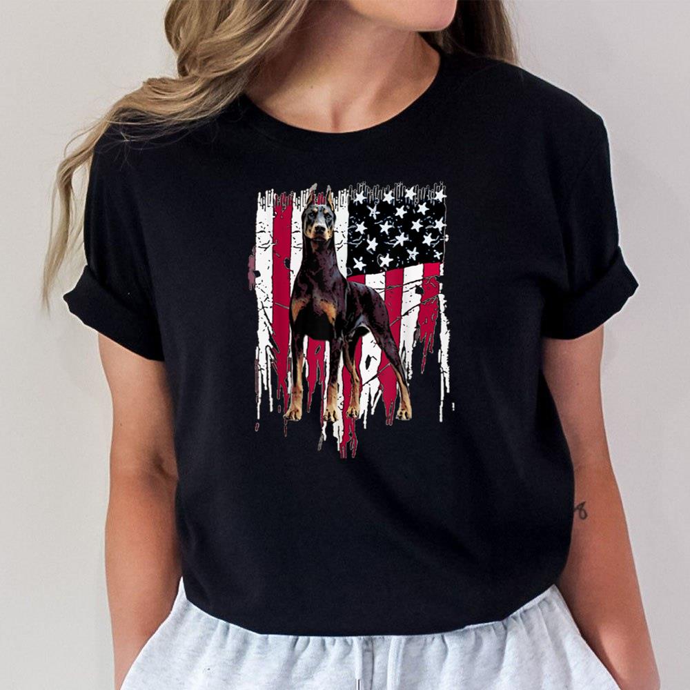 Doberman Pinscher American Flag USA Awesome Unisex T-Shirt