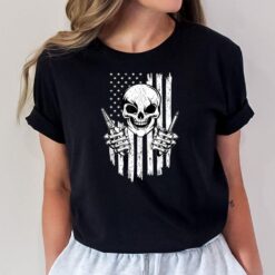 Electrician Skull Electricity Electrical Wiring US Flag T-Shirt