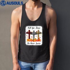 Fall For Jesus He Never Leaves Thanksgiving Pumpkin Cross Tank Top