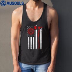 Firefighter Axe American Flag Red Line Tank Top