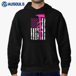 Firefighter Breast Cancer Awareness USA Flag Pink Ribbon Hoodie