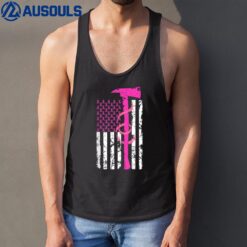 Firefighter Breast Cancer Awareness USA Flag Pink Ribbon Tank Top