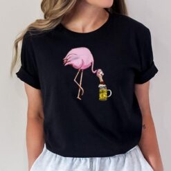 Flamingo Drinking Beer Funny Pink Beer Lovers T-Shirt