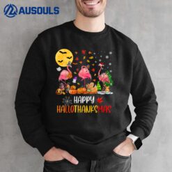 Flamingo Halloween Happy Hallothanksmas Thanksgiving Xmas Sweatshirt