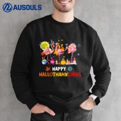 Flamingo Happy HalloThanksmas Funny Halloween Thanksgiving Sweatshirt