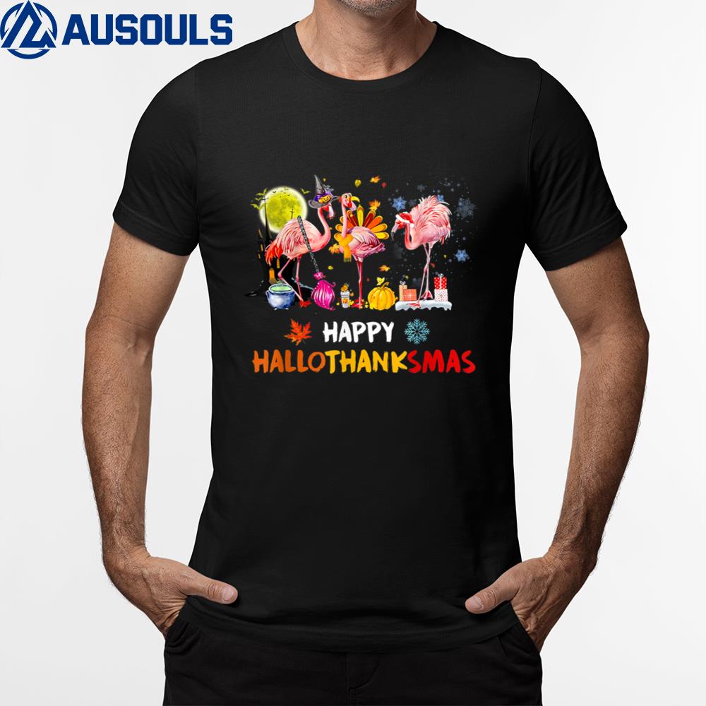 Flamingo Happy HalloThanksmas Funny Halloween Thanksgiving T-Shirt Hoodie Sweatshirt For Men Women