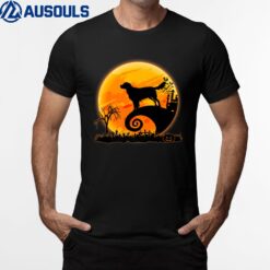 Flat Coated Retriever Dog And Moon Funny Halloween T-Shirt