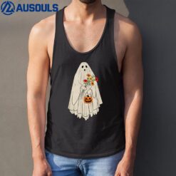 Floral Ghost Halloween Pumpkin Tank Top