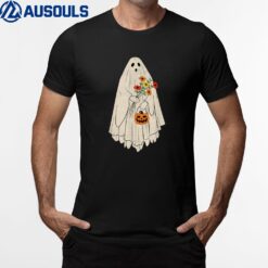 Floral Ghost Halloween Pumpkin T-Shirt