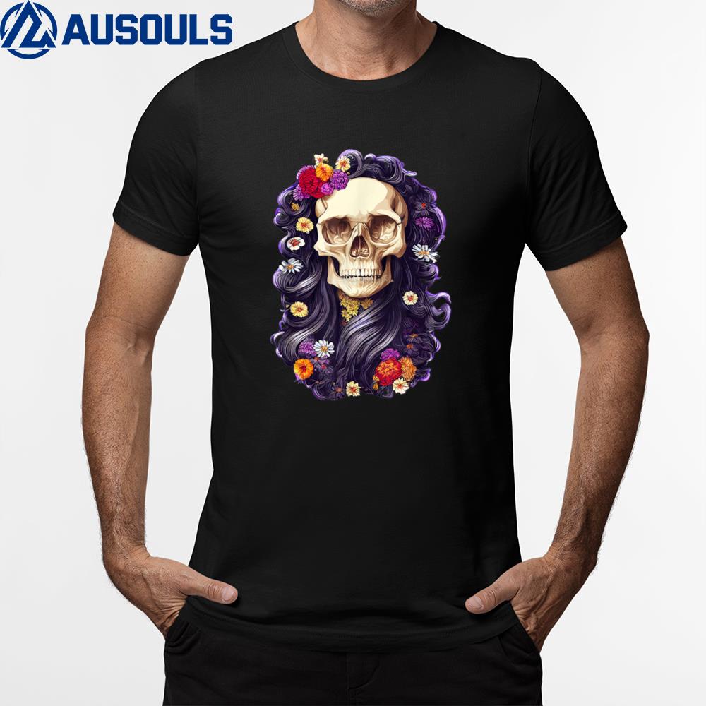 Floral Skull Halloween Decor Gothic Costume Flower T-Shirt Hoodie Sweatshirt For Men Women