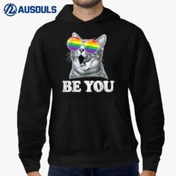 Funny Cat Gay Pride Month Be You Rainbow Sunglasses LGBTQ Hoodie