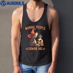 Funny Cat Halloween Normal People Scare Me Tank Top