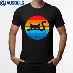Funny Cat Kitten Meme Vintage Retro Sunset Peeping Curious T-Shirt