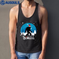 Funny Christmas Xmas Bigfoot Believe Sasquatch In Moon Light Tank Top