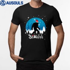 Funny Christmas Xmas Bigfoot Believe Sasquatch In Moon Light T-Shirt