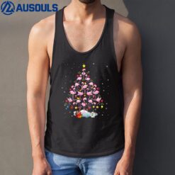 Funny Flamingo Christmas Tree Santa Hat Decor Xmas Pajama Tank Top