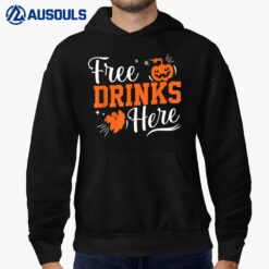 Funny Free Drinks Here Halloween Pumpkin Ghost Hoodie