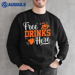 Funny Free Drinks Here Halloween Pumpkin Ghost Sweatshirt