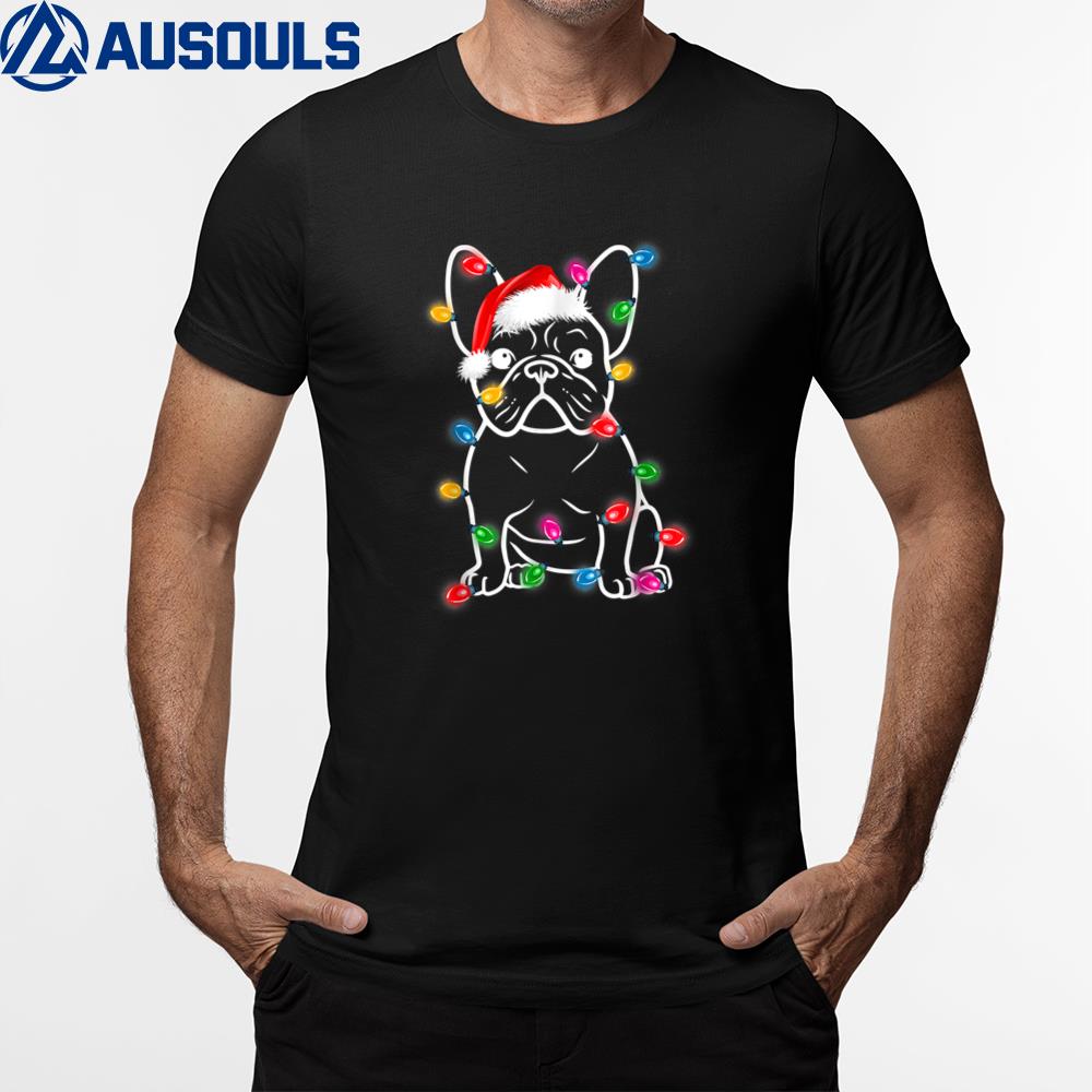 Funny French Bulldog Dog Tree Christmas Lights Xmas Pajama T-Shirt Hoodie Sweatshirt For Men Women