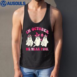 Funny Ghosts In October We Wear Pink Breast Halloween Tank Top