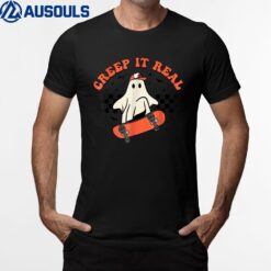 Funny Halloween Creep It Real Retro Skateboarding Ghost T-Shirt