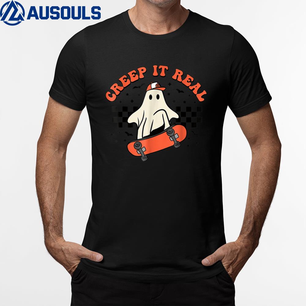 Funny Halloween Creep It Real Retro Skateboarding Ghost T-Shirt Hoodie Sweatshirt For Men Women