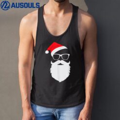 Funny Hipster Santa Face with Hat beard & Glasses Christmas Tank Top