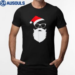 Funny Hipster Santa Face with Hat beard & Glasses Christmas T-Shirt