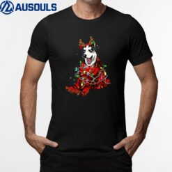 Funny Husky Reindeer Antlers Lights Christmas Pajama Xmas T-Shirt