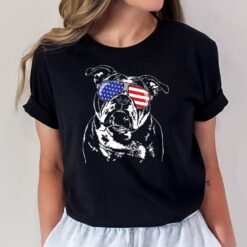 Funny Proud Old English Bulldog American Flag sunglasses T-Shirt