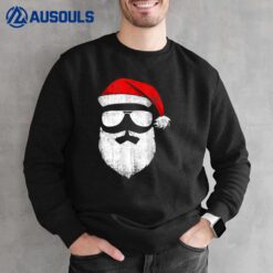 Funny Santa Claus Face Sunglasses With Hat Beard Christmas Sweatshirt