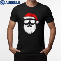 Funny Santa Claus Face Sunglasses With Hat Beard Christmas T-Shirt