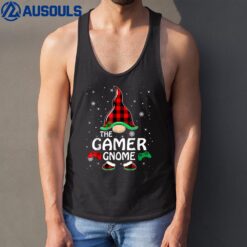 Gamer Gnome Buffalo Plaid Family Christmas Pajama Boys Kids Tank Top