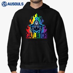 Gayliator Proud Antique Sword Fighter in Rainbow Fire Hoodie
