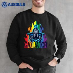 Gayliator Proud Antique Sword Fighter in Rainbow Fire Sweatshirt