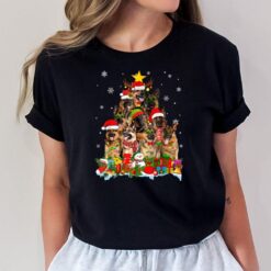 German Shepherd Dog Christmas Tree Lights Xmas Santa Hat T-Shirt