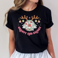 Groovy And Bright Merry Christmas Disco Ball Reindeer T-Shirt