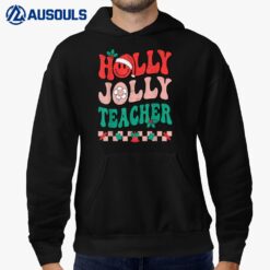 Groovy Retro Holly Xmas Jolly Teacher Christmas Vibes Hippie Hoodie